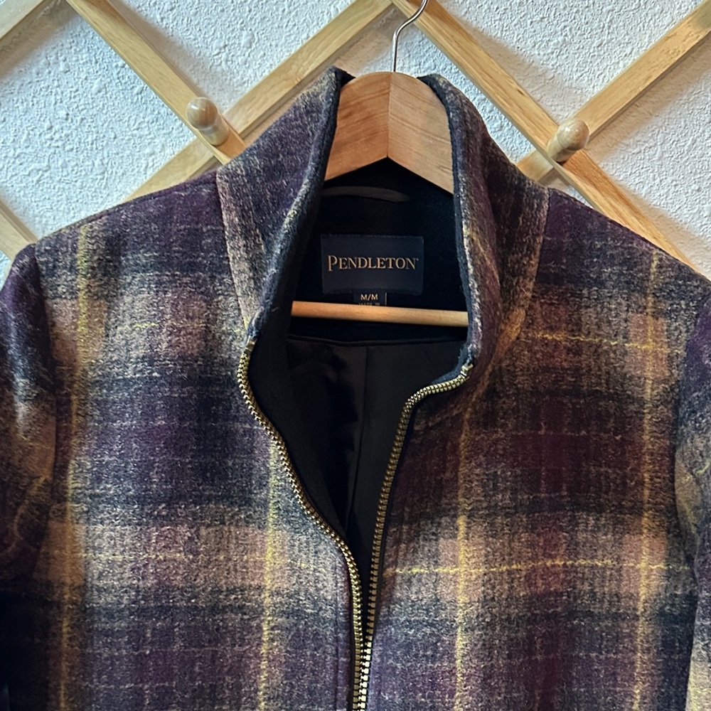 Pendleton Plaid Black and Brown Pea Coat - Picture 3 of 8